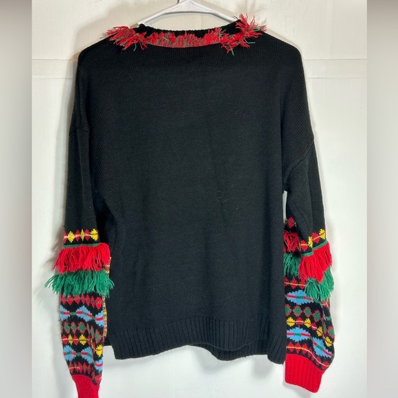 Holiday Time Black Festive Sweater with Red and Green Accents Size M (8-10) - Picture 4 of 8